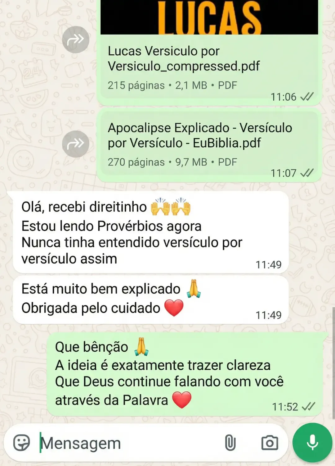 Depoimento WhatsApp — Provérbios