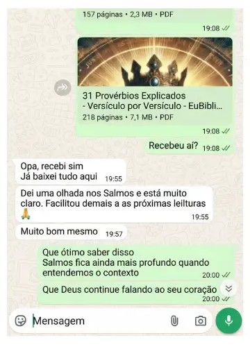 Depoimento WhatsApp — Provérbios e Salmos